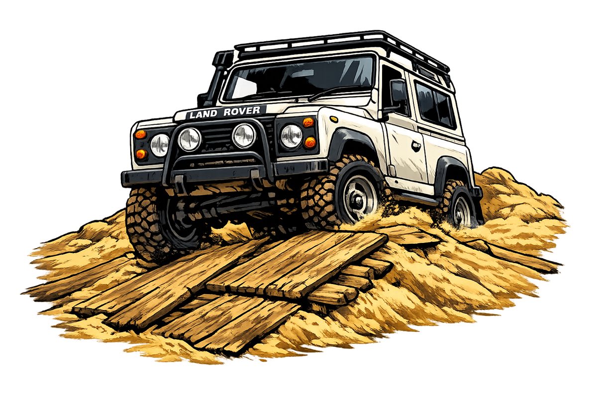 Радиоуправляемый краулер Land Rover Defender на деревянной переправе